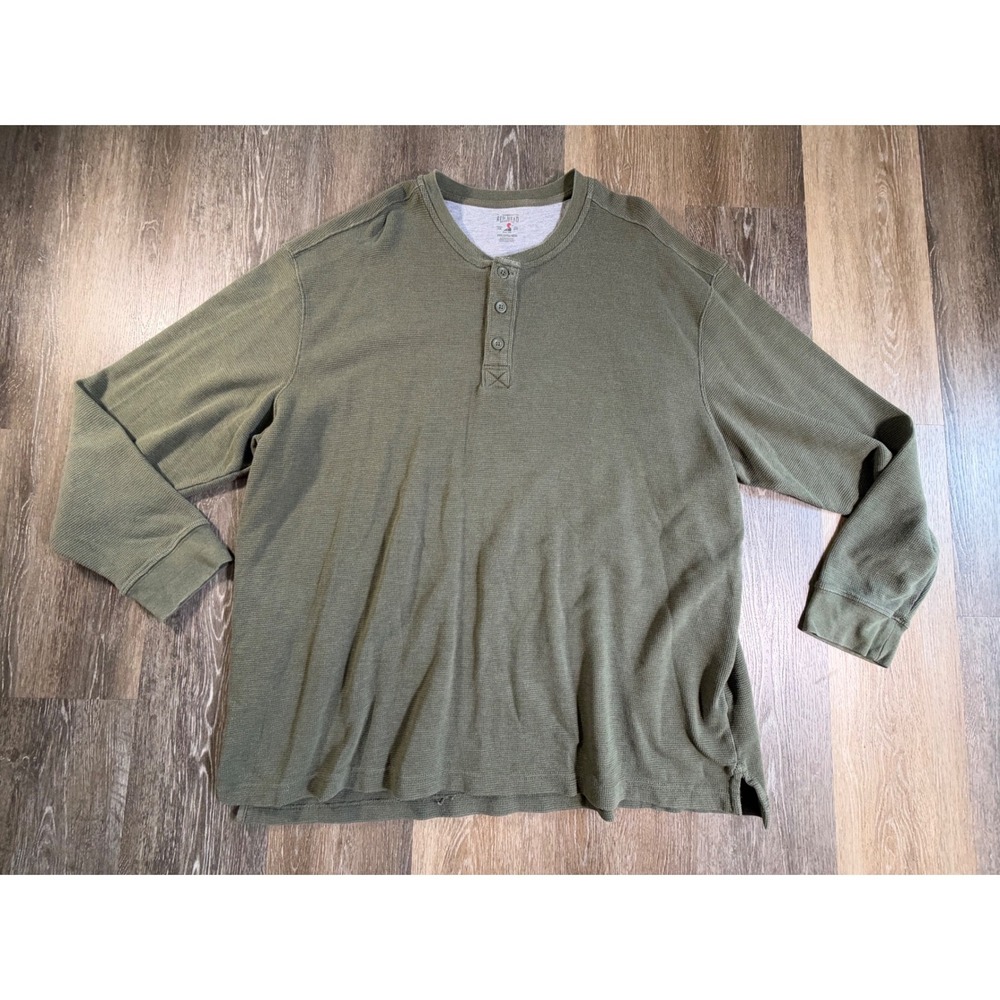 Red Head Henley Shirt Mens 3XL Olive Green Long Sleeve Waffle Knit Thermal